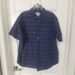 Old Navy Men's Navy and Red Striped Button Down Shirt 100% Cotton